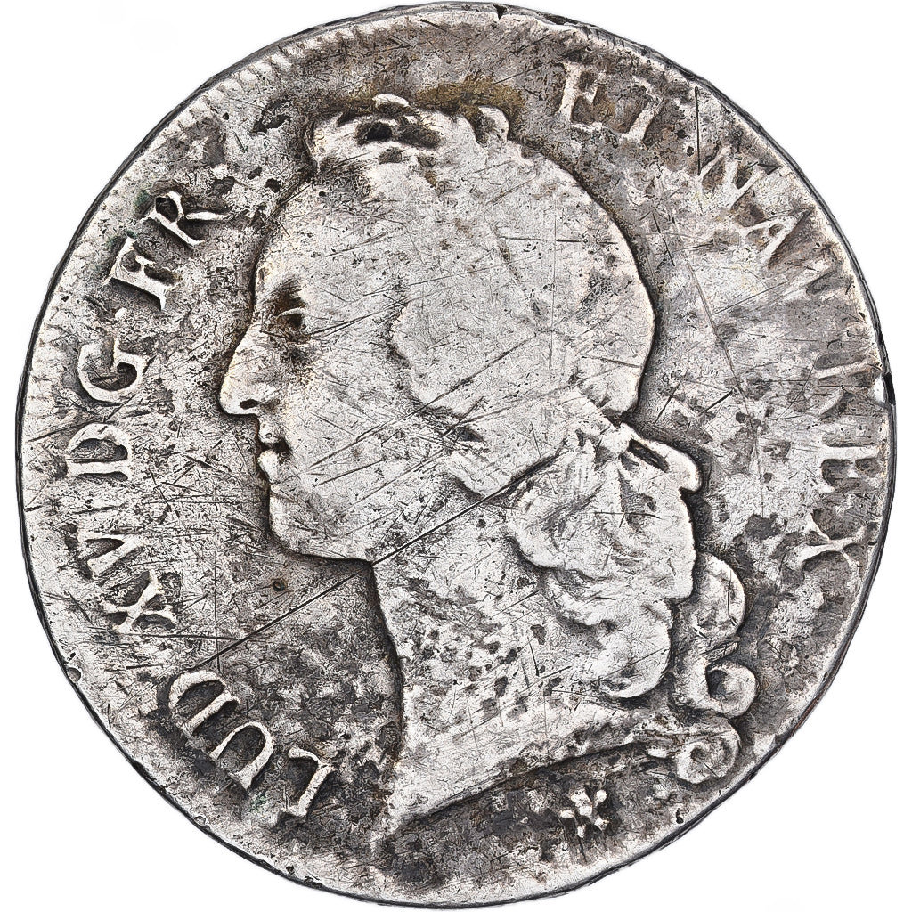 França, Louis XV, Ecu aux branches d'olivier, 1754, Metz, Prata, VF(30-35)