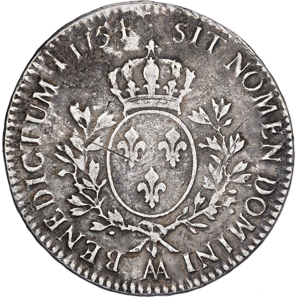 França, Louis XV, Ecu aux branches d'olivier, 1754, Metz, Prata, VF(30-35)