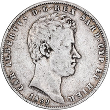 Moneta, STATI ITALIANI, SARDINIA, Carlo Alberto, 5 Lire, 1839, Genoa, MB+
