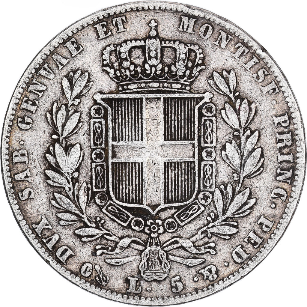 Moneta, STATI ITALIANI, SARDINIA, Carlo Alberto, 5 Lire, 1839, Genoa, MB+