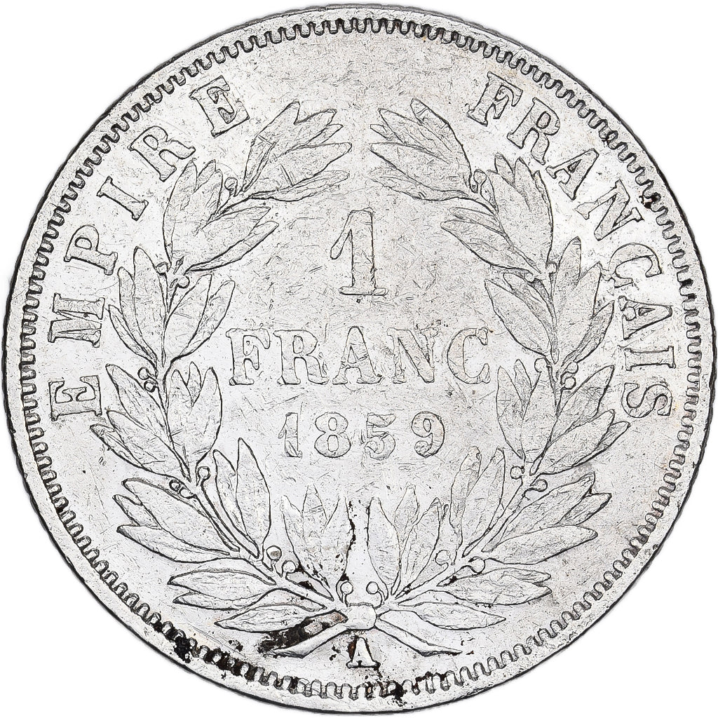 Francia, Napoleon III, Napoléon III, Franc, 1859, Paris, MB+, Argento, KM:77...