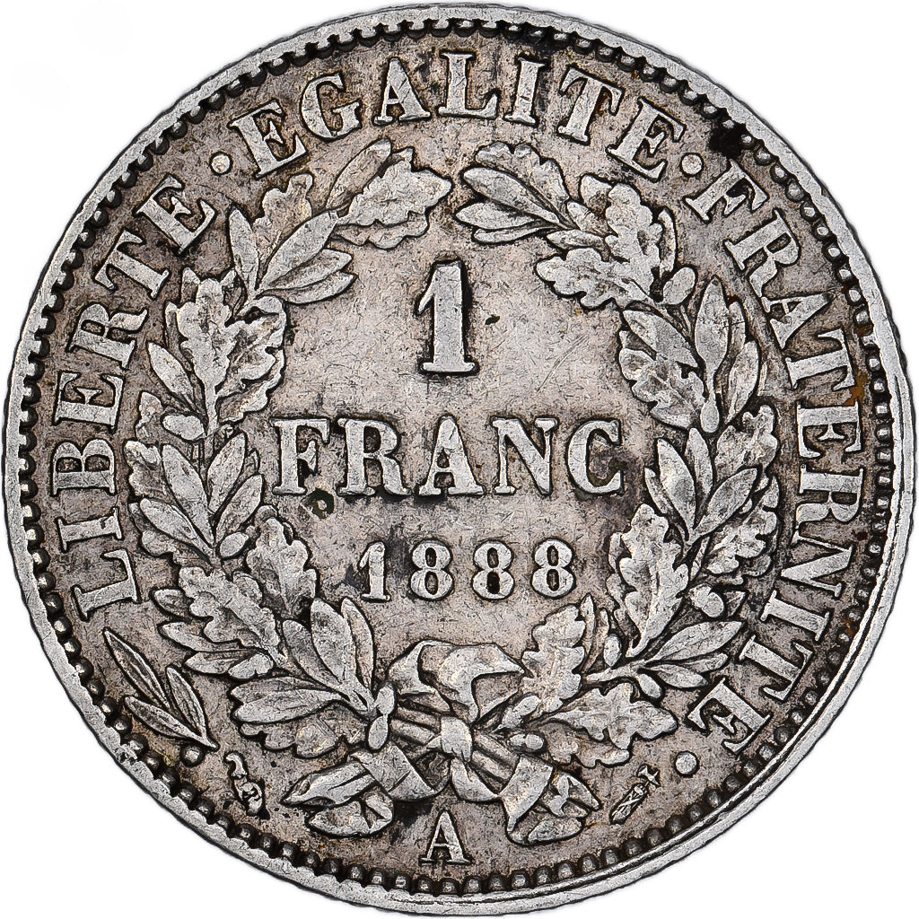 Francia, Cérès, Franc, 1888, Paris, MB+, Argento, KM:822.1, Gadoury:465a