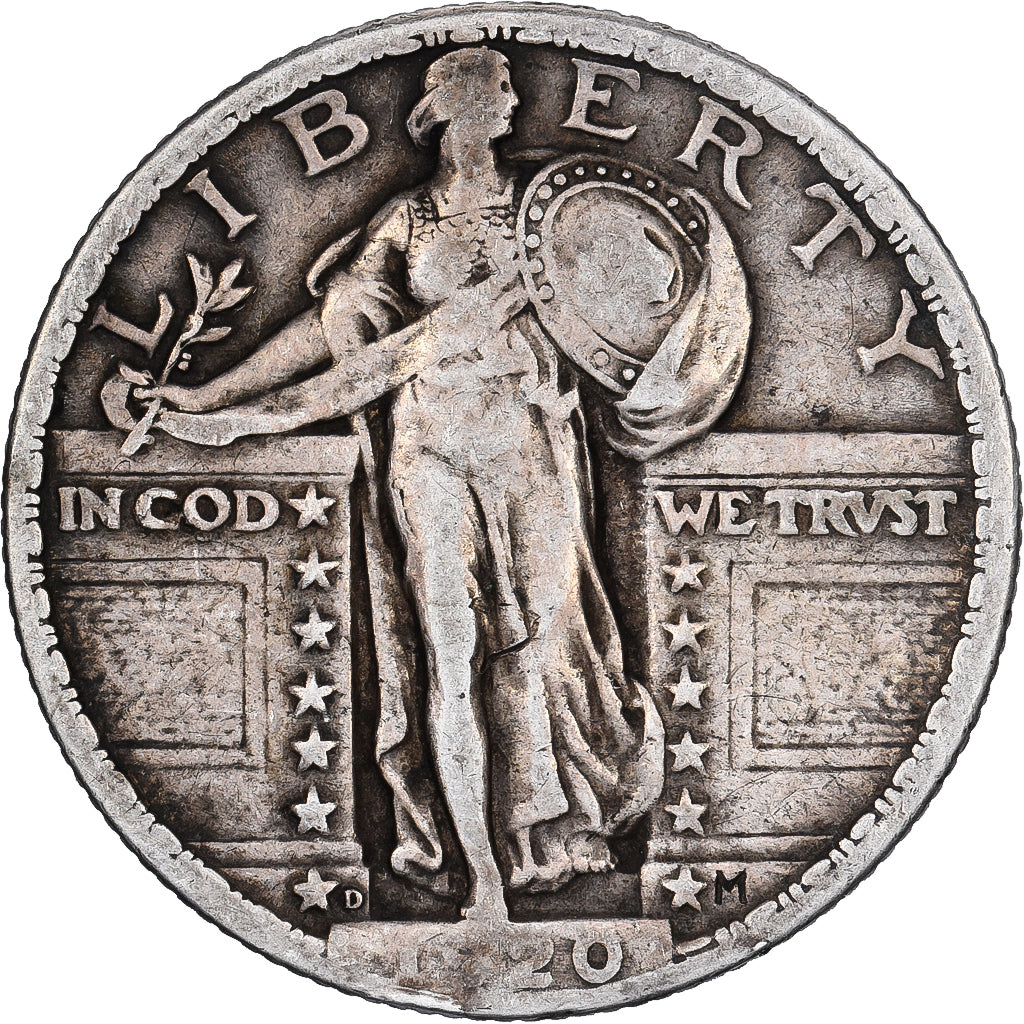 Stati Uniti, quarter dollar, Standing Liberty, 1920, Denver, Argento, MB