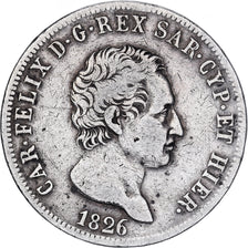 Italiaanse staten, SARDINIA, Carlo Felice, 5 Lire, 1826, Genoa, Zilver, FR+