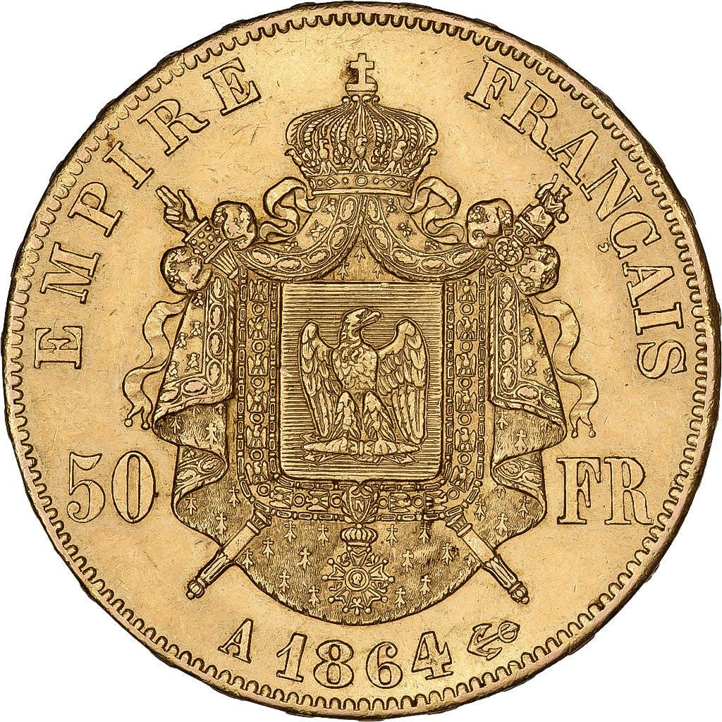 France, Napoleon III, 50 Francs, Napoléon III, 1864, Paris, Gold, EF(40-45)