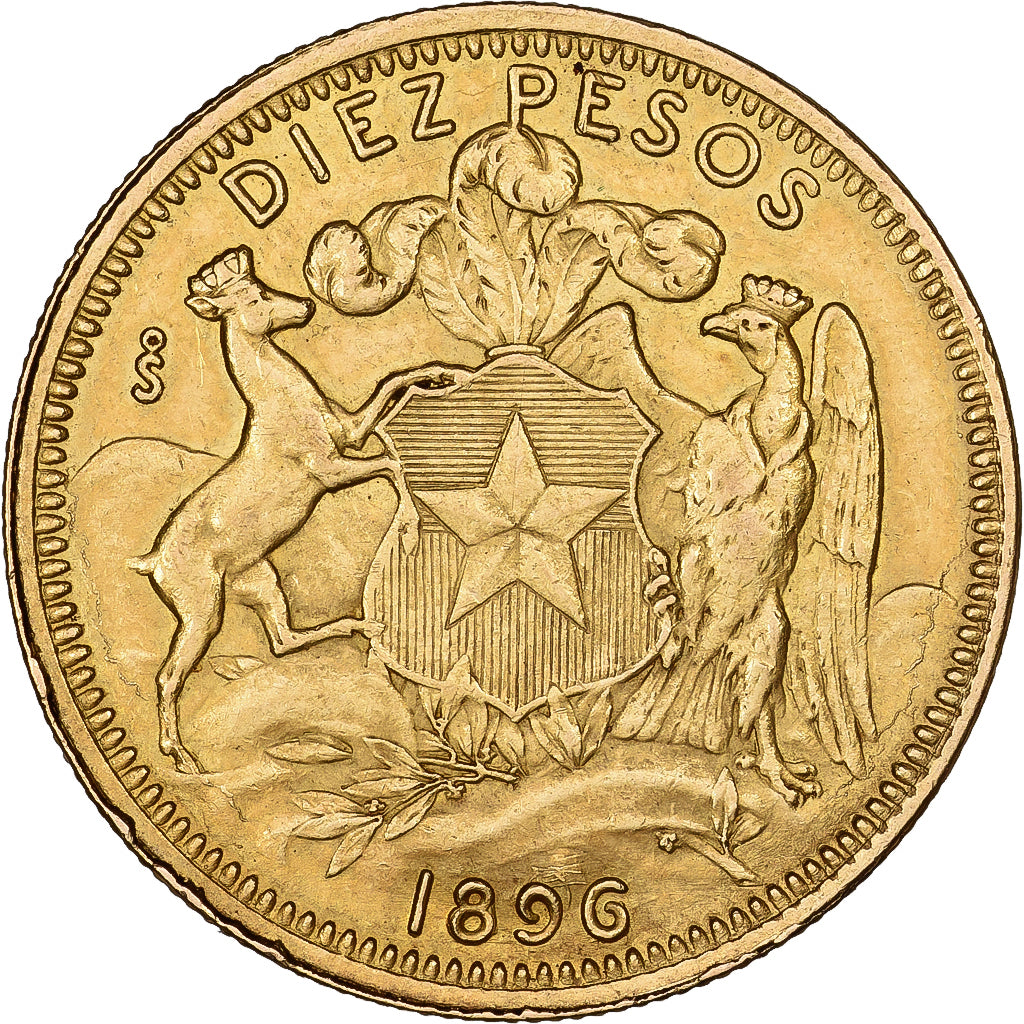 Coin, Chile, 10 Pesos, 1896, Santiago, EF(40-45), Gold, KM:157