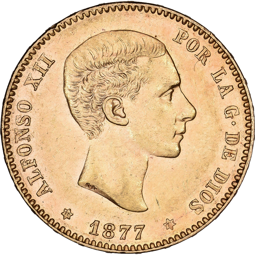 España, Alfonso XII, 25 Pesetas, 1877, Madrid, Oro, EBC, KM:673