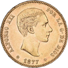 España, Alfonso XII, 25 Pesetas, 1877, Madrid, Oro, EBC, KM:673