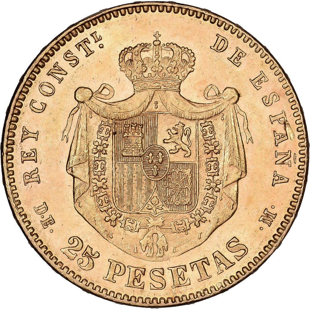 España, Alfonso XII, 25 Pesetas, 1877, Madrid, Oro, EBC, KM:673
