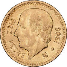 México, 10 Pesos, 1907, Mexico City, Oro, MBC+, KM:473