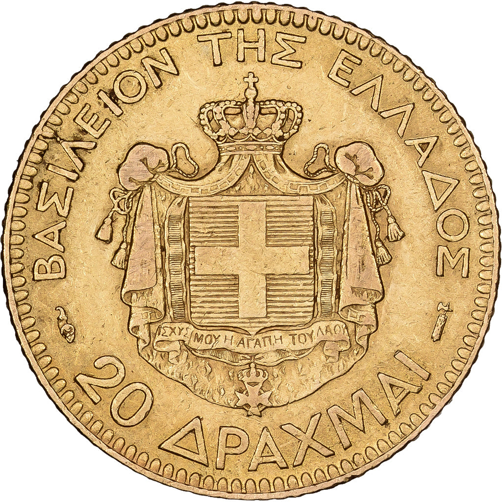 Greece, George I, 20 Drachmai, 1884, Paris, Gold, EF(40-45), KM:56