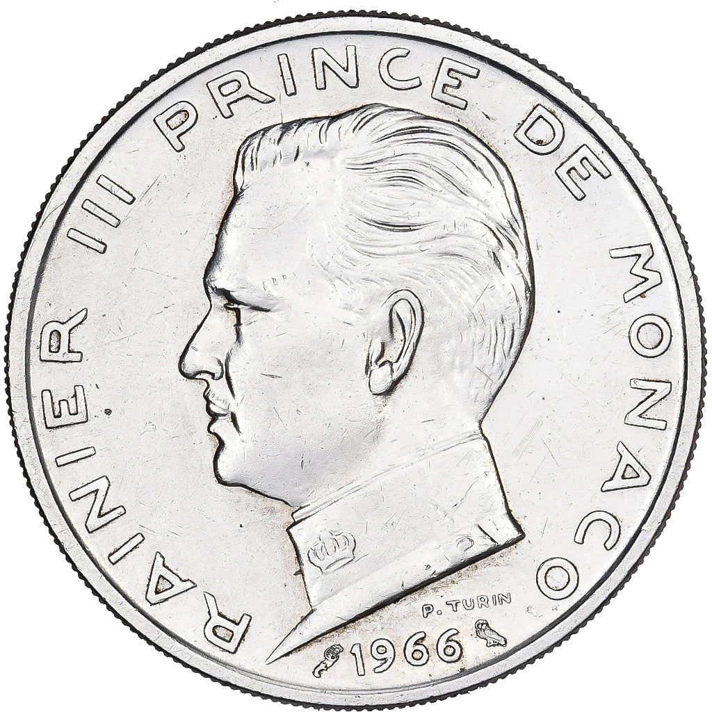 Monaco, Rainier III, 5 Francs, 1966, Paris, Srebro, AU(55-58), KM:141