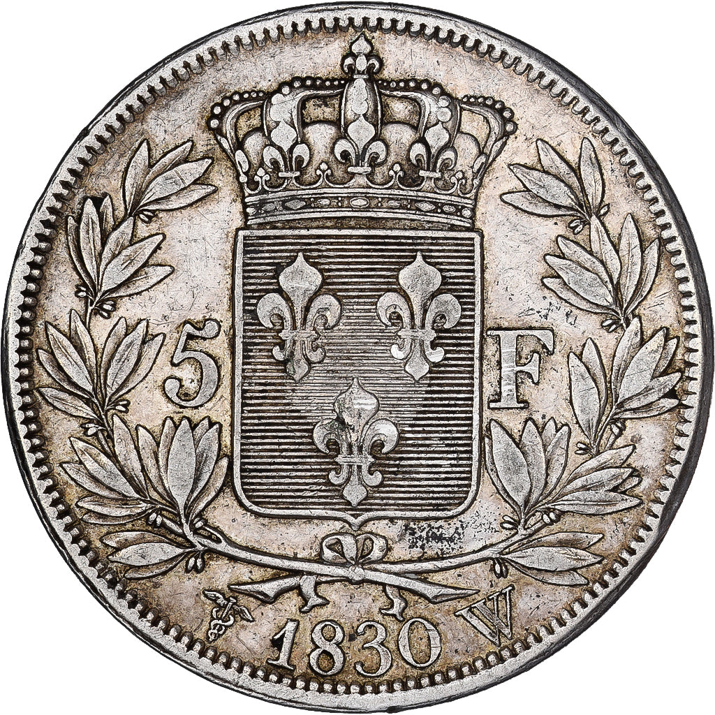 Francia, Charles X, 5 Francs, 1830, Lille, BC+, Plata, KM:728.13, Gadoury:644