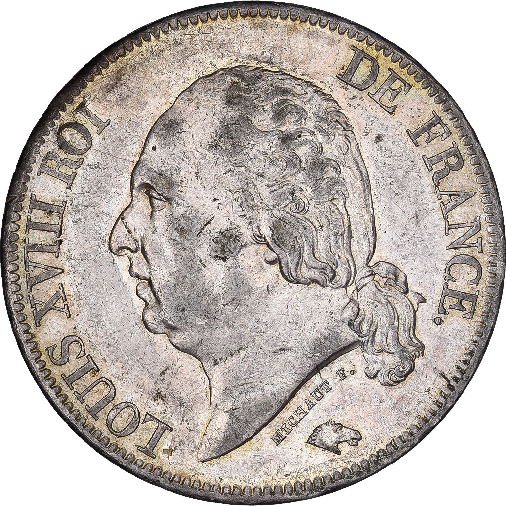 Francja, Louis XVIII, 5 Francs, 1823, Paris, Srebro, EF(40-45), Gadoury:614