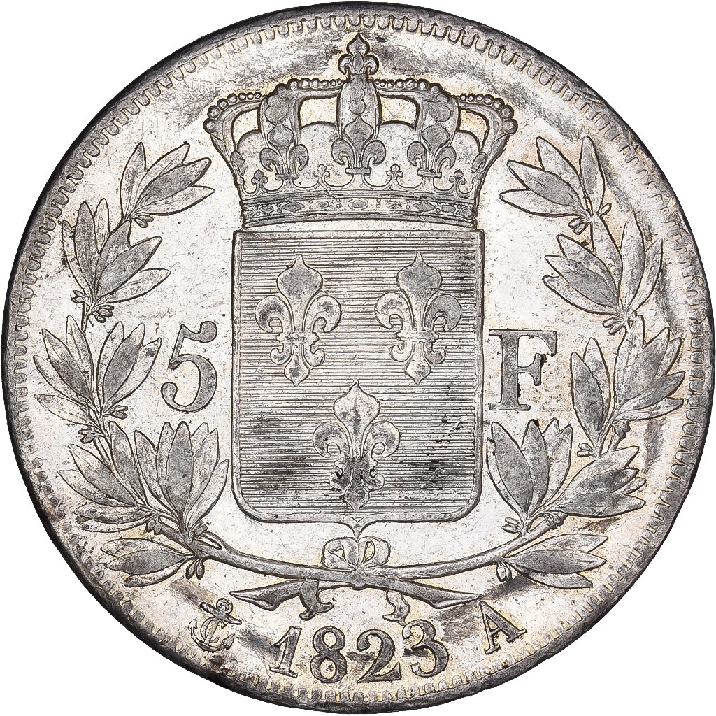 Francja, Louis XVIII, 5 Francs, 1823, Paris, Srebro, EF(40-45), Gadoury:614
