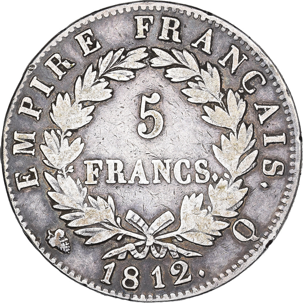 Francia, Napoléon I, 5 Francs, 1812, Perpignan, MB, Argento, KM:694.12