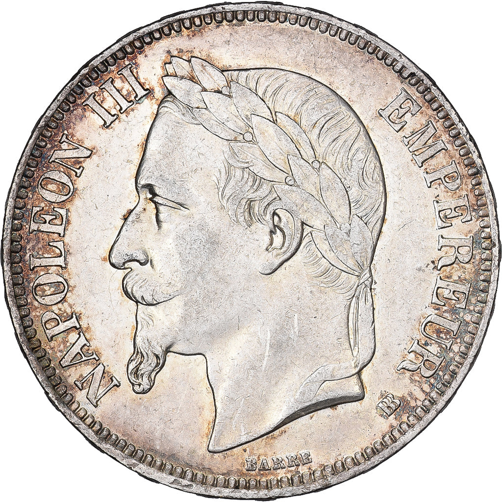 FRANCE, Napoléon III, 5 Francs, 1869, Strasbourg, KM #799.2, AU(55-58), Silver,