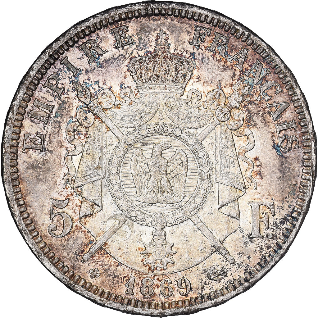 FRANCE, Napoléon III, 5 Francs, 1869, Strasbourg, KM #799.2, AU(55-58), Silver,