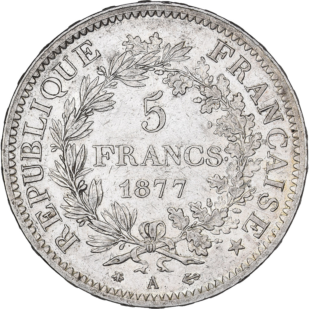 França, 5 Francs, Hercule, 1877, Paris, Prata, AU(50-53), KM:820.1