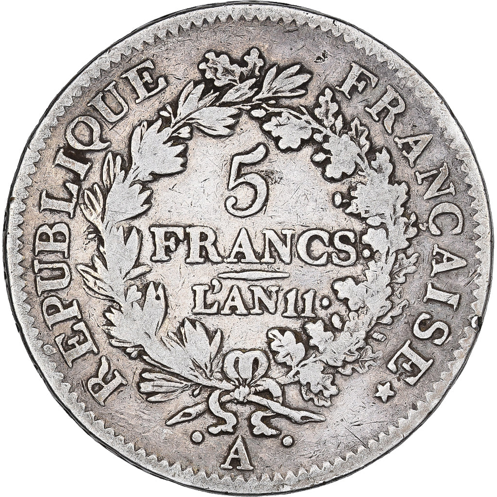France, Union et Force, 5 Francs, AN 11, Paris, F(12-15), Silver, KM:639.1