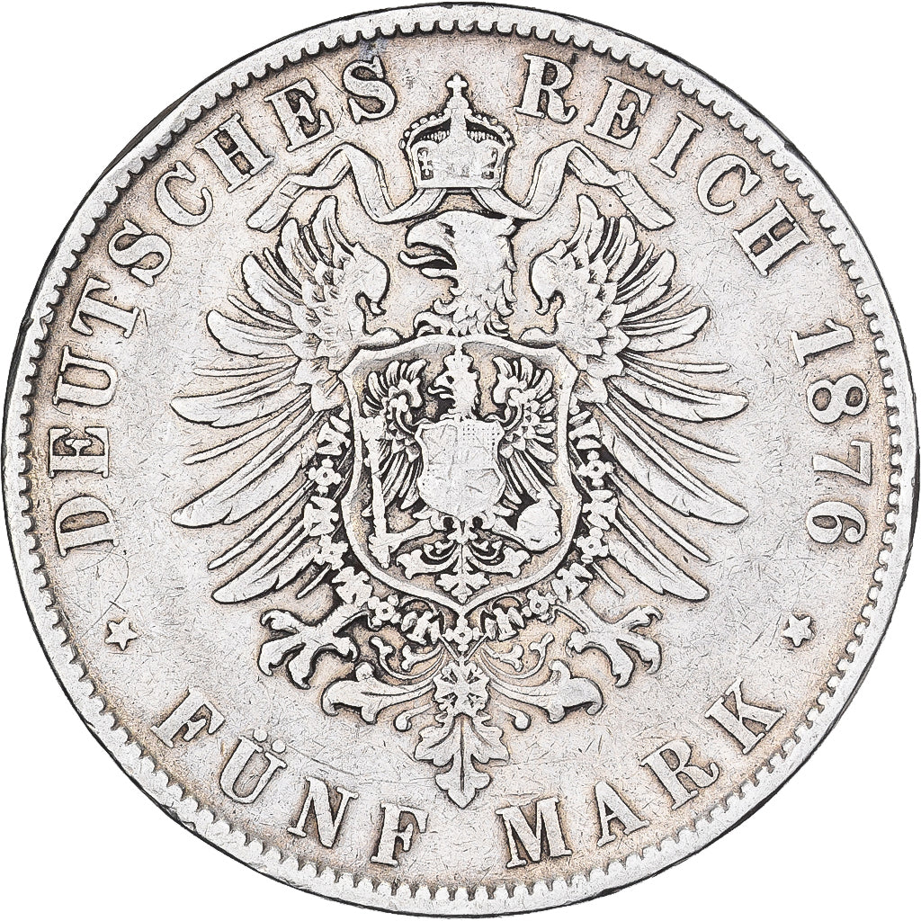 Germania, 5 Mark, 1876, Dresde, Argento, BB, KM:1237