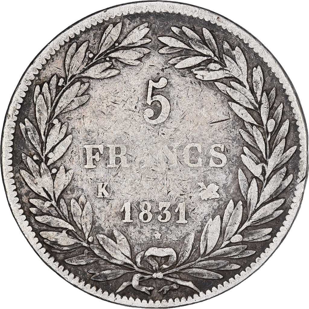 Francja, Louis-Philippe, 5 Francs, 1831, Bordeaux, Tranche en creux, VF(30-35)