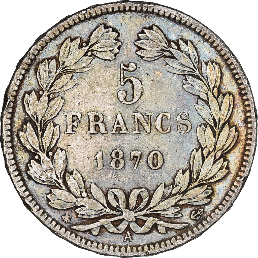 Francia, Cérès, 5 Francs, 1870, Paris, BC+, Plata, KM:818.1