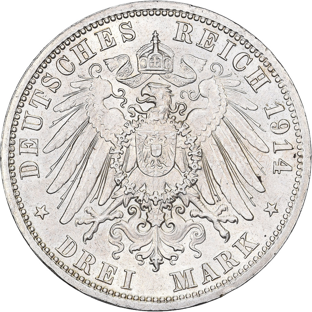 Duchy of Anhalt-Dessau, Friedrich II, 3 Mark, 1914, Berlin, Srebro, EF(40-45)