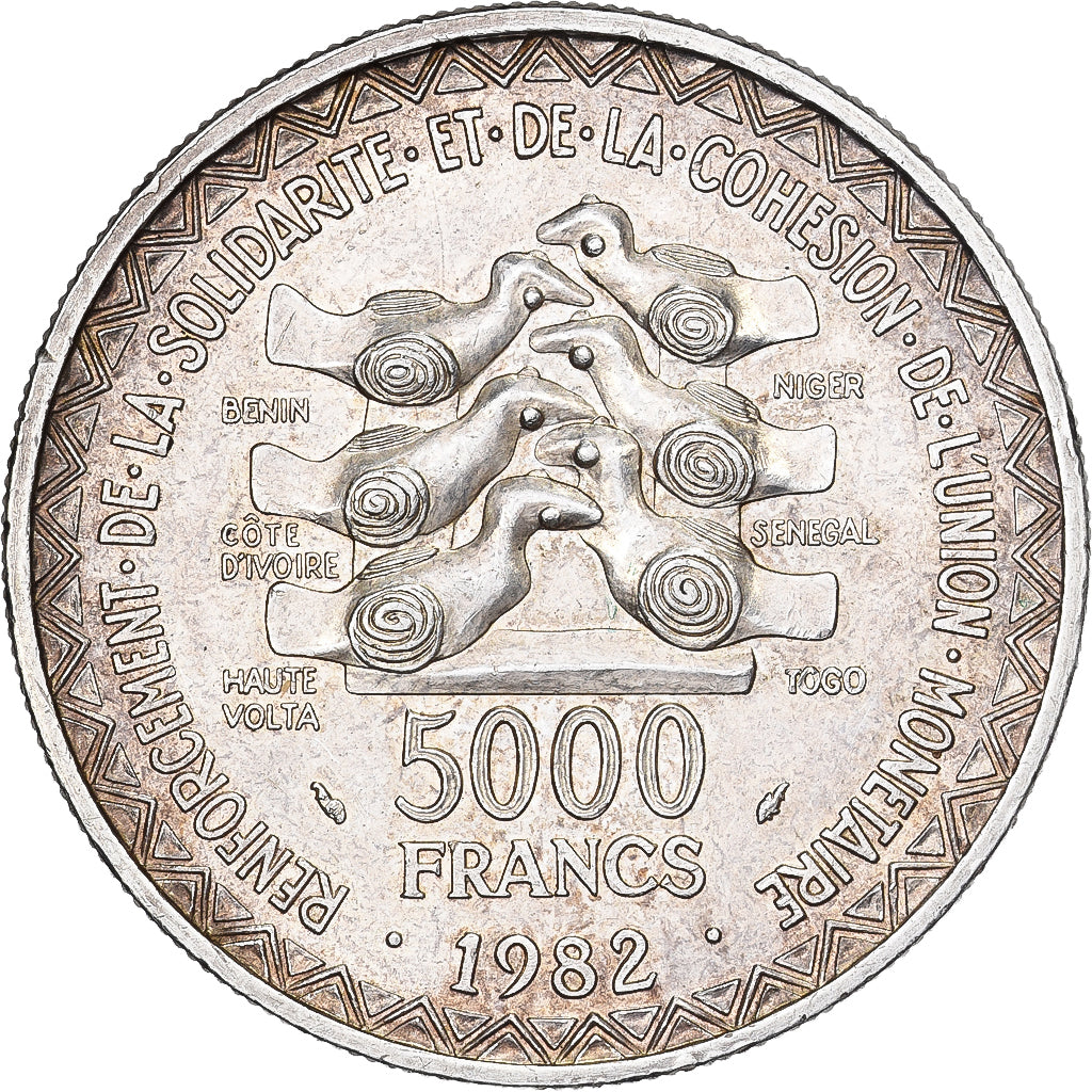 West African States, 5000 Francs, 1982, Silver, MS(60-62), KM:11