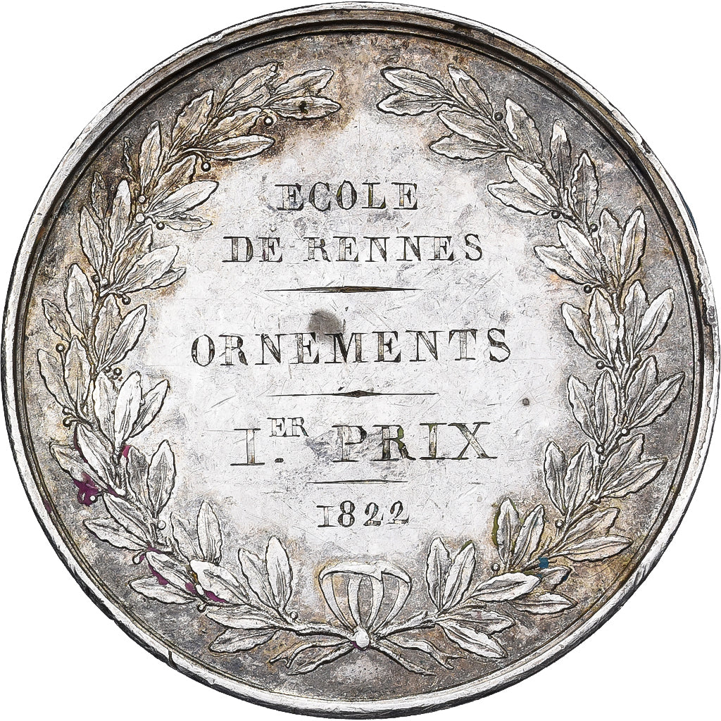 Francia, zeton, LOUIS XVIII, Ecole de Rennes - Ornements - Ier Prix 1822, Plata