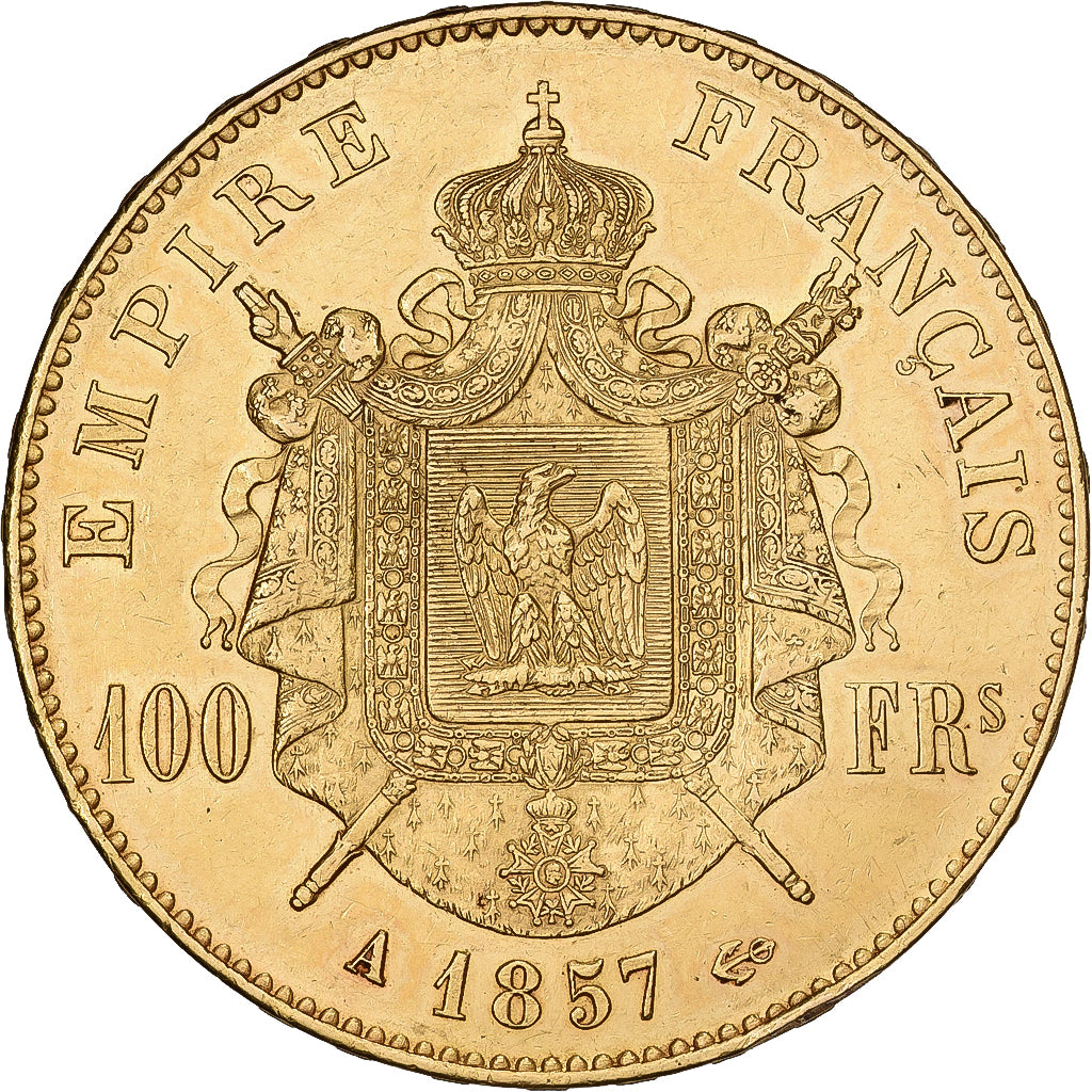 Francia, Napoleon III, 100 Francs, 1857, Paris, BB+, Oro, KM 786.1