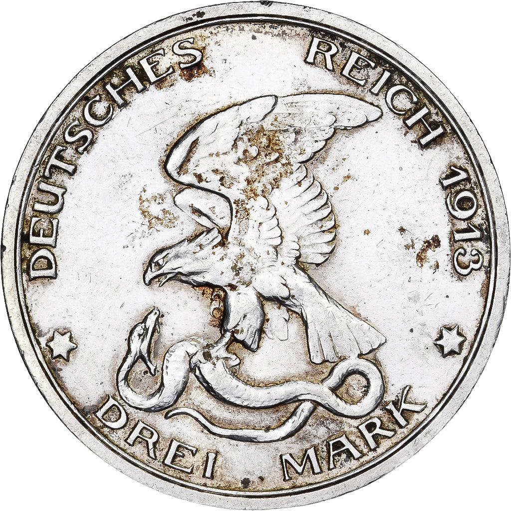 German States, PRUSSIA, Wilhelm II, 3 Mark, 1913, Berlin, Silver, AU(55-58)