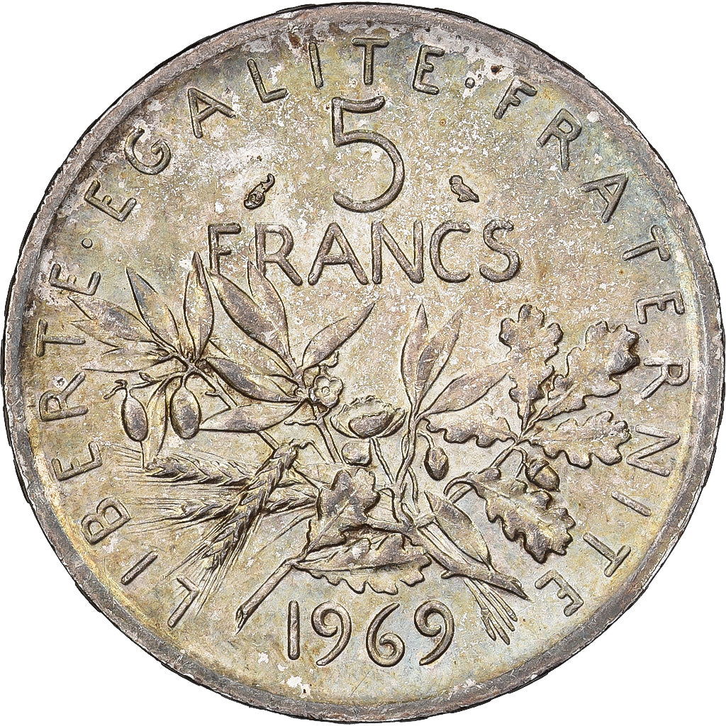 France, 5 Francs, Semeuse, 1969, Paris, Silver, AU(55-58), Gadoury:770, KM:926