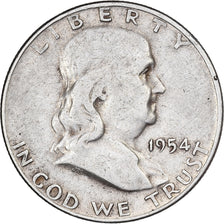 Stati Uniti, Half Dollar, Franklin Half Dollar, 1954, U.S. Mint, Argento, MB+
