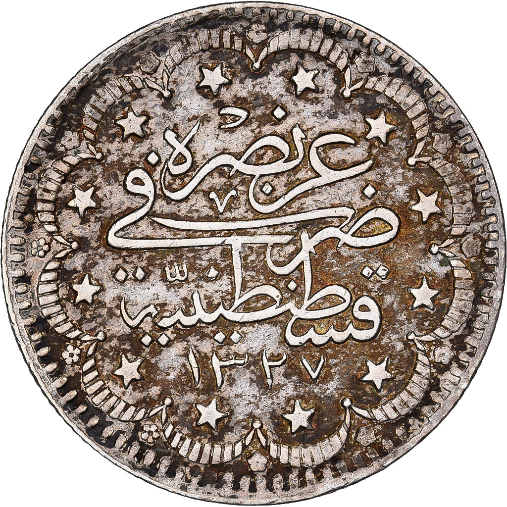 Turchia, Muhammad V, 5 Kurush, 1909 (AH 1327/1), Qustantiniyah, Argento, BB+