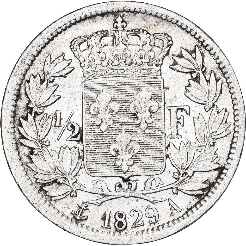 Moneda, Francia, Charles X, 1/2 Franc, 1829, Paris, BC+, Plata, KM:723.1