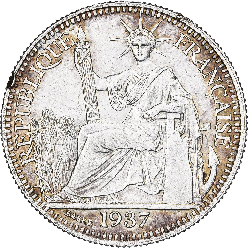 INDOCINA FRANCESE, 10 Cents, 1937, Paris, Argento, BB, KM:16.2