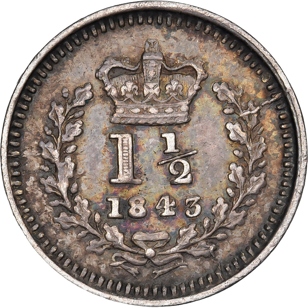 Verenigd Koninkrijk, Victoria, 1 1/2 Pence, 1843, London, Zilver, ZF