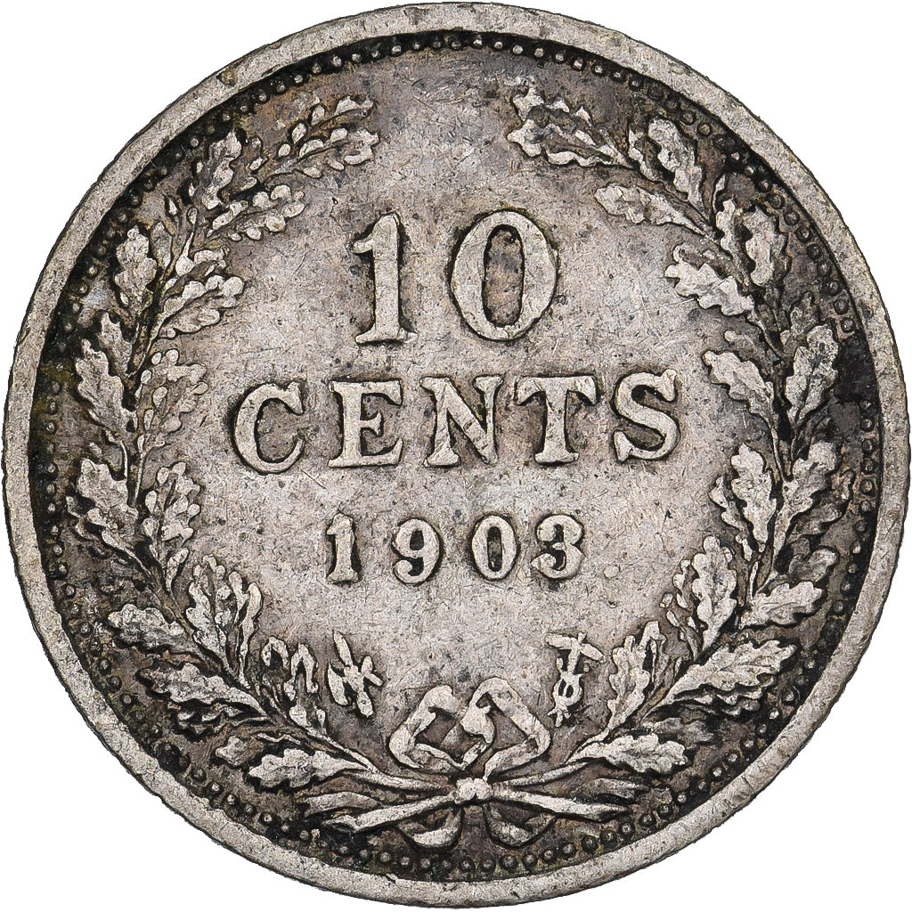 Moneda, Países Bajos, Wilhelmina I, 10 Cents, 1903, MBC, Plata, KM:135