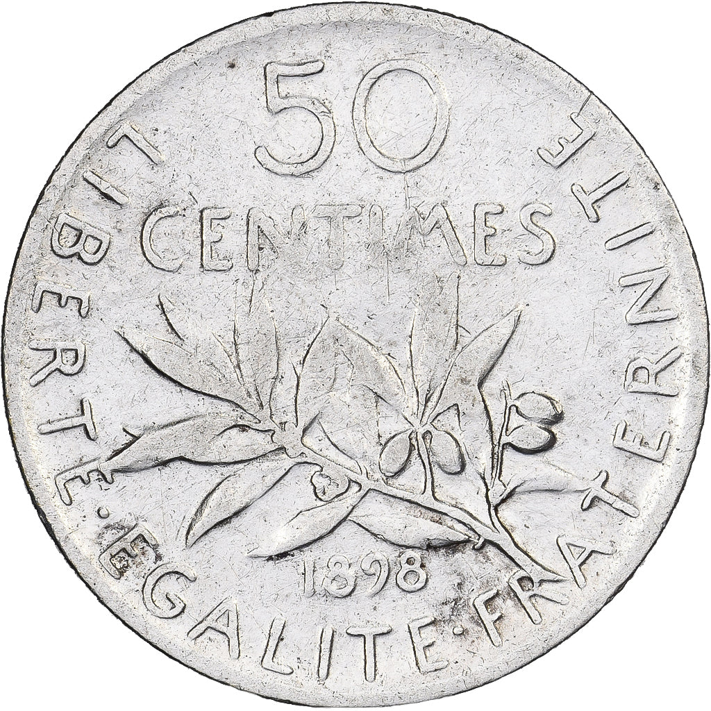 Francja, Semeuse, 50 Centimes, 1898, Paris, AU(50-53), Srebro, KM:854