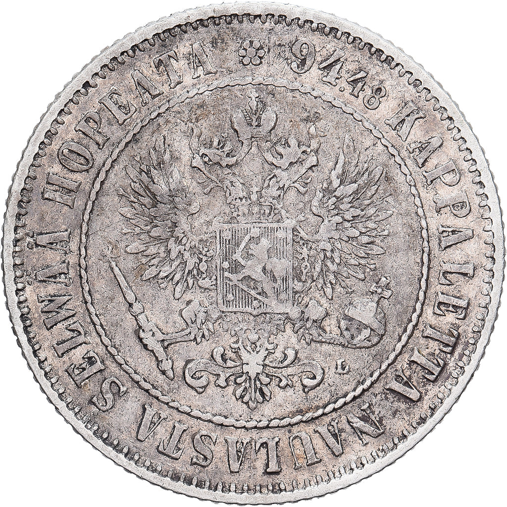 FINLAND, Markka, 1893, KM #3.2, AU(55-58), Silver, 24, 5.15