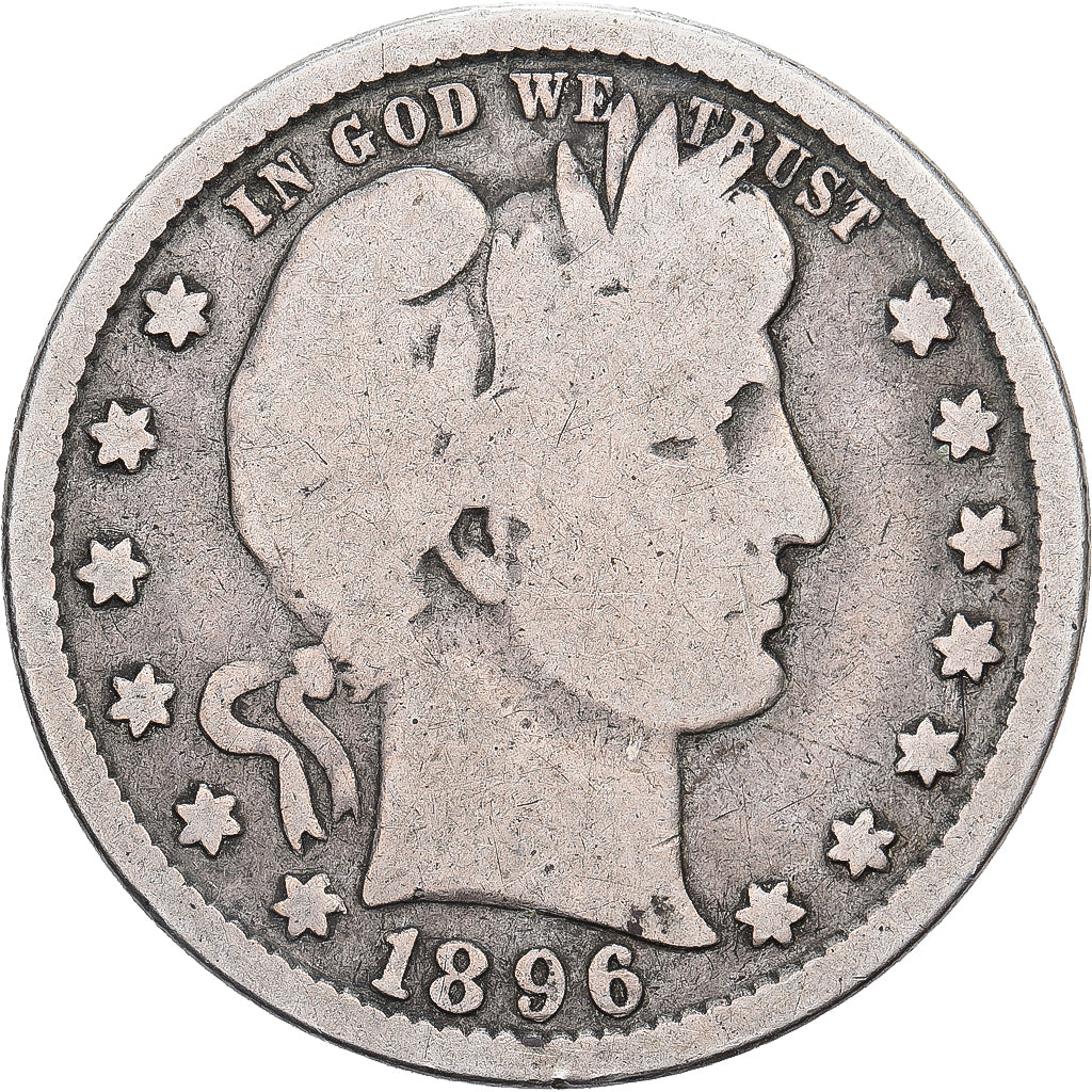 United States, Quarter, Barber Quarter, 1896, San Francisco, Silver, VG(8-10)