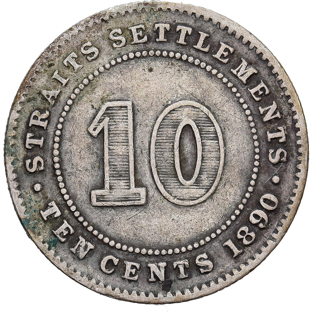Estabelecimentos dos Estreitos, Victoria, 10 Cents, 1890, Prata, EF(40-45)