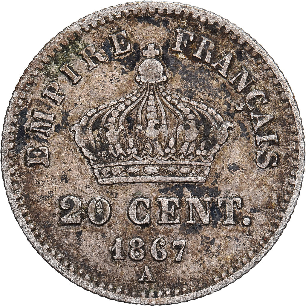 Frankreich, Napoleon III, 20 Centimes, 1867, Paris, VF(30-35), KM 808.1