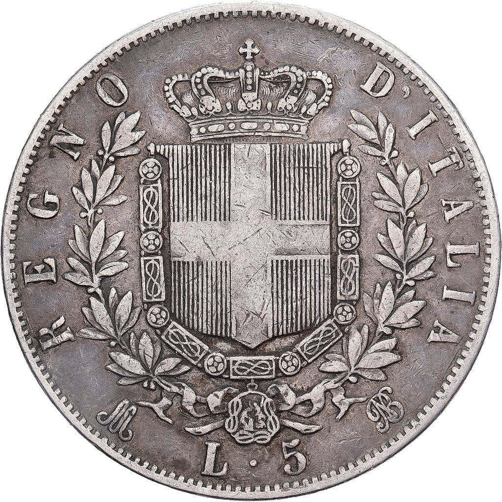 Italy, Vittorio Emanuele II, 5 Lire, 1870, Milan, EF(40-45), Silver, KM:8.3