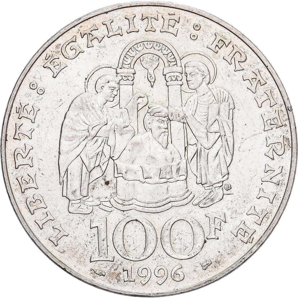 France, Clovis, 100 Francs, 1996, AU(50-53), Silver, KM:1180, Gadoury:953