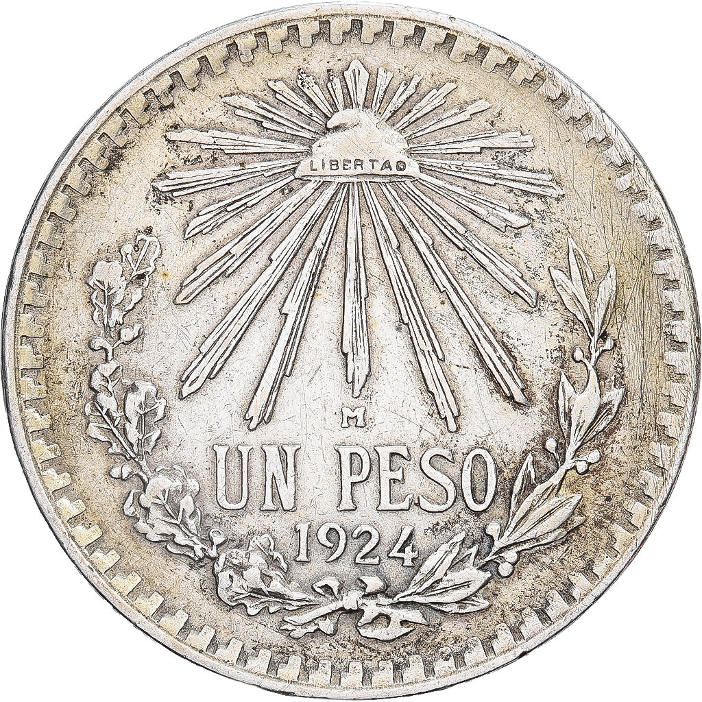 Mexico, Peso, 1924, Mexico City, Silver, EF(40-45), KM:455