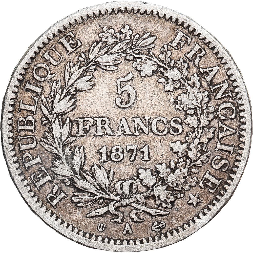 Coin, France, Hercule, 5 Francs, 1871, Paris, VF(30-35), Silver, KM:823