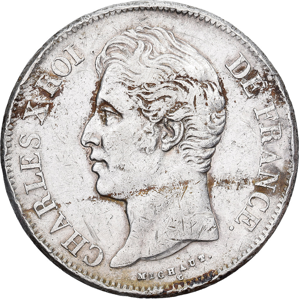 Francja, Charles X, 5 Francs, 1827, Limoges, Srebro, VF(30-35), Gadoury:644