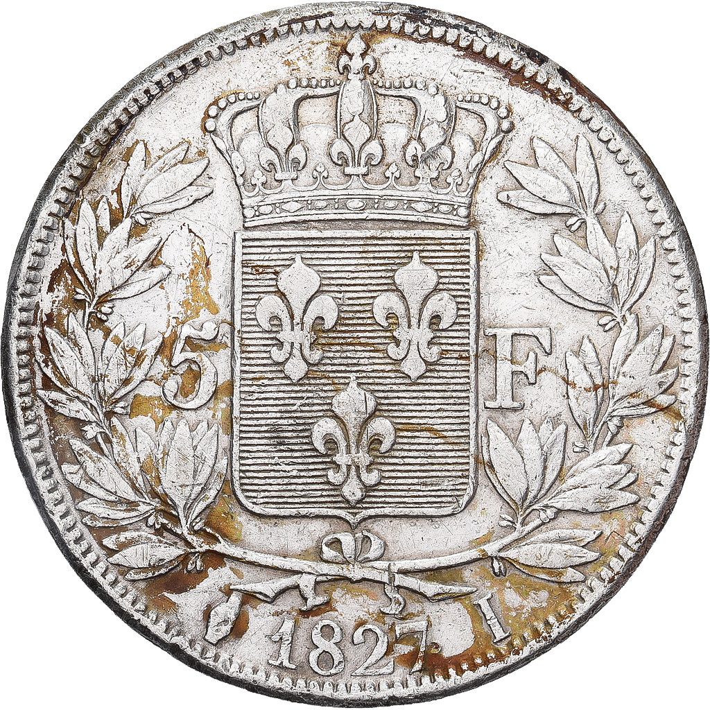 Francja, Charles X, 5 Francs, 1827, Limoges, Srebro, VF(30-35), Gadoury:644